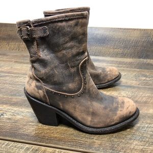 Distressed leather ankle boots similar to Frye free birds